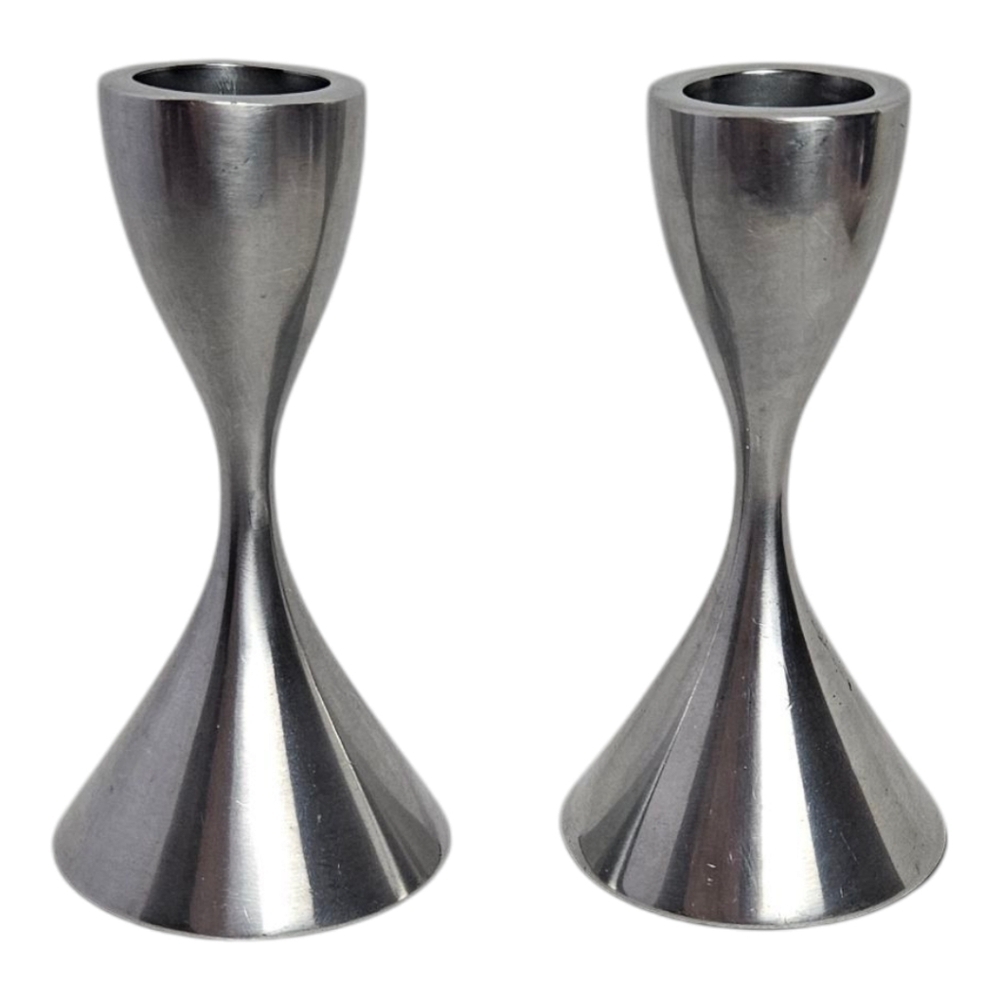 Vtg Mid Century Modern Pair 4" Umbra Stainless Steel Metal Candle Holder…​​​​